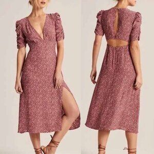 Abercrombie & Fitch Cinched Sleeves Midi Dress Large Tall Polka Dot Spots FLAW